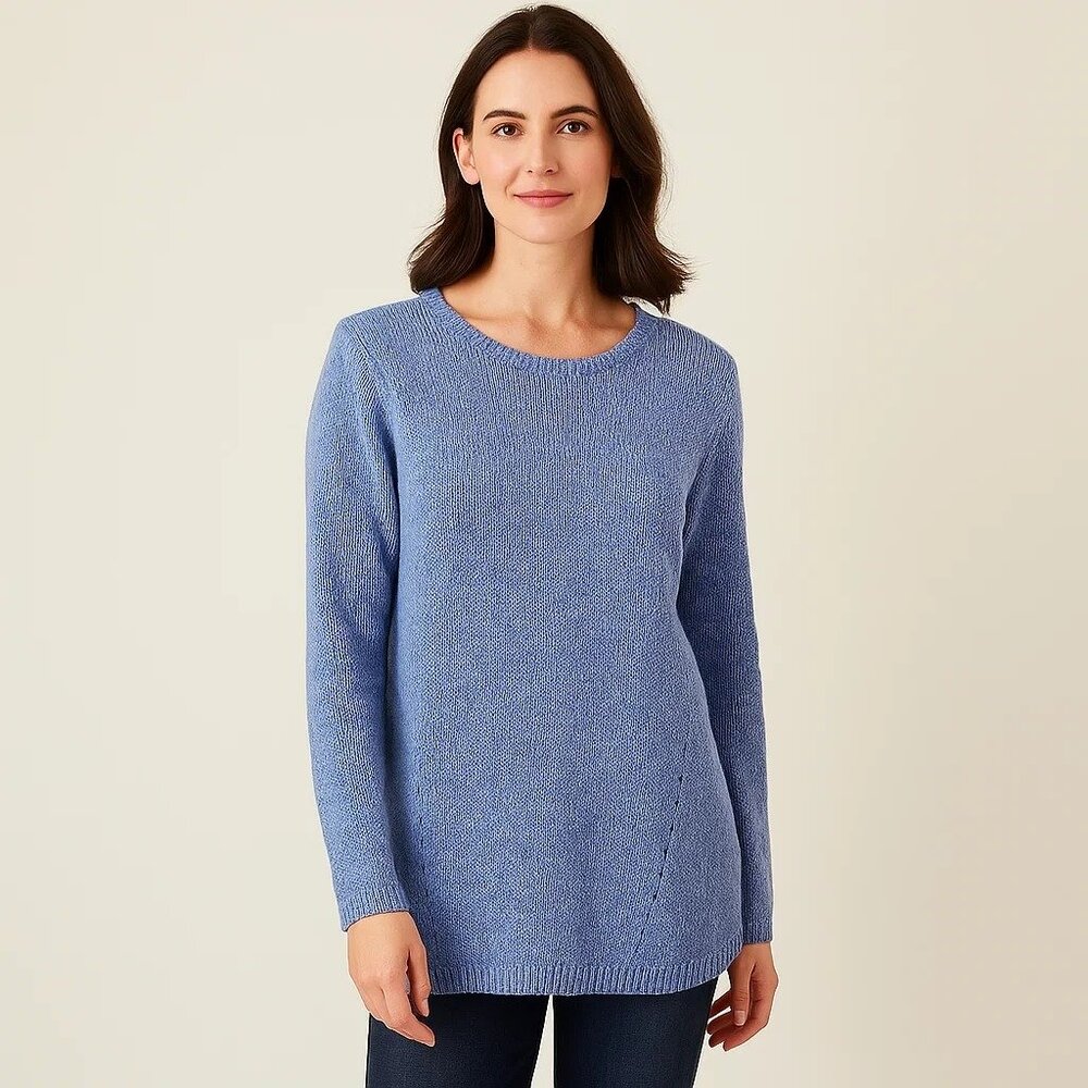 J. Jill Blue Knit Women's Long Sleeved Sweater‎ Medium Missy Coastal Minimalist